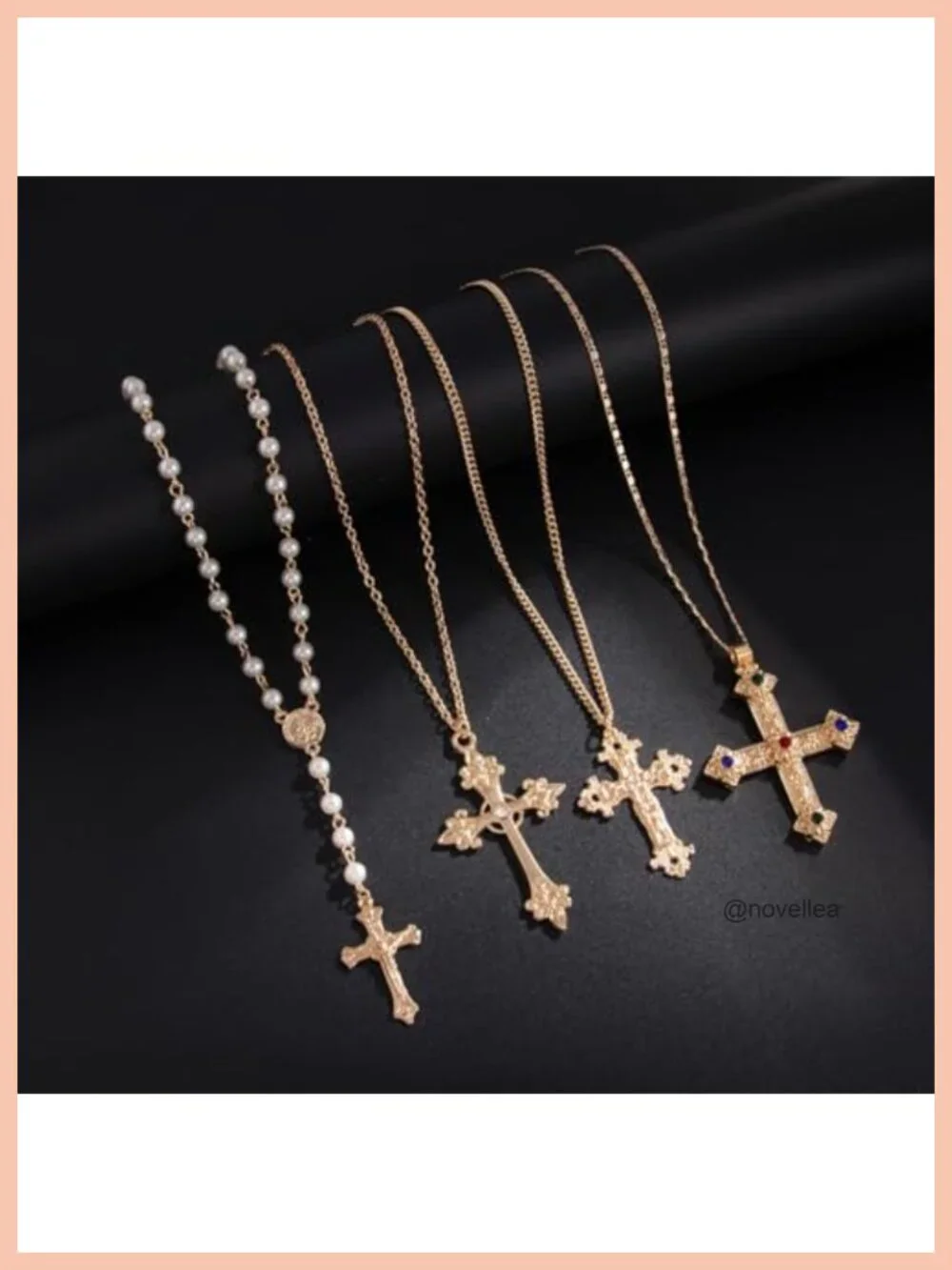 4 Pc Dainty Crystal Cross Pendant Necklace Set, Layered Chain, Hypoallergenic